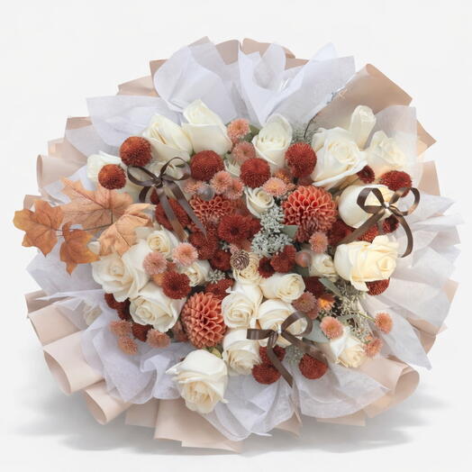 White Chrysanthemum and Rose Autumn Bouquet