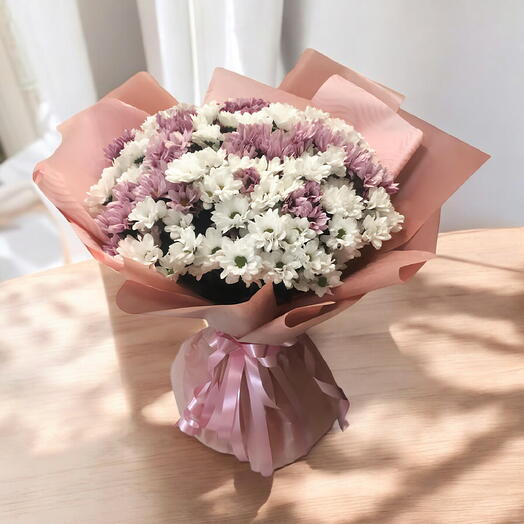 Pembe Beyaz Krizantem Buket
