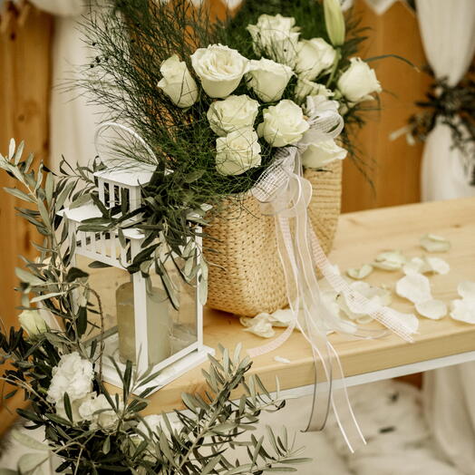 White rose with bag