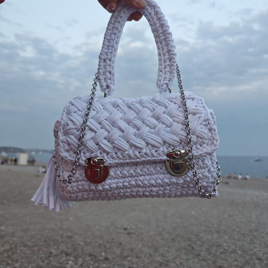 El Yapımı Örgu Penye Çanta Beyaz