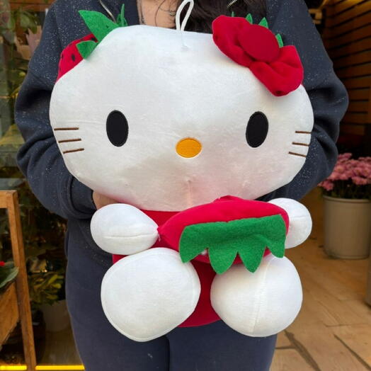 🍓🎀 Hello Kitty Çilek Temalı Peluş Oyuncak – 40 cm 🧸💖