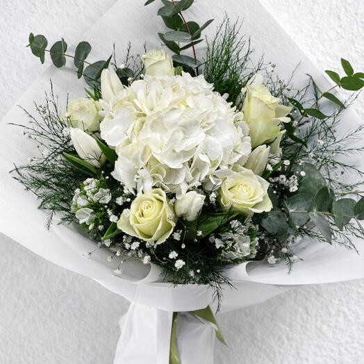 White Hydrangea and White Roses