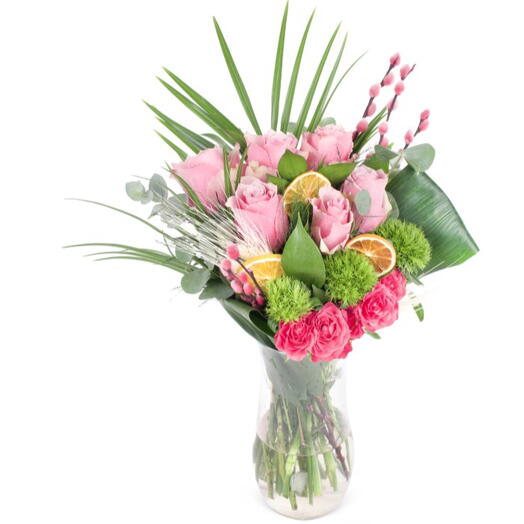 Premium Pink-Themed Arrangement in a Glass Vase