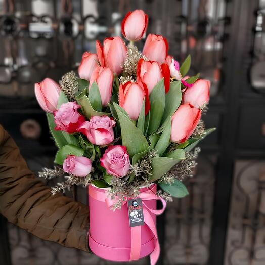 Romantik Pembe Lale ve Gul Aranjmanı