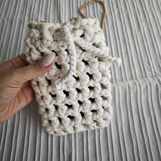 El Yapımı Örgu Telefon Çantası Krem