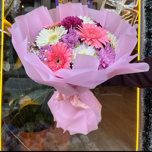 PinkyLove Mix Gerbera Krizantem Buketi