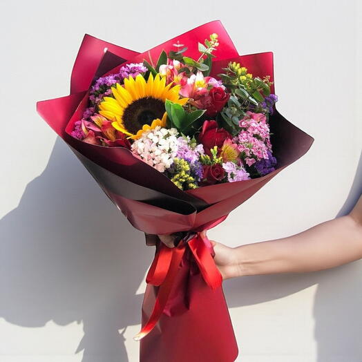 Renkli Gul ve Ayçiçeği Buketi