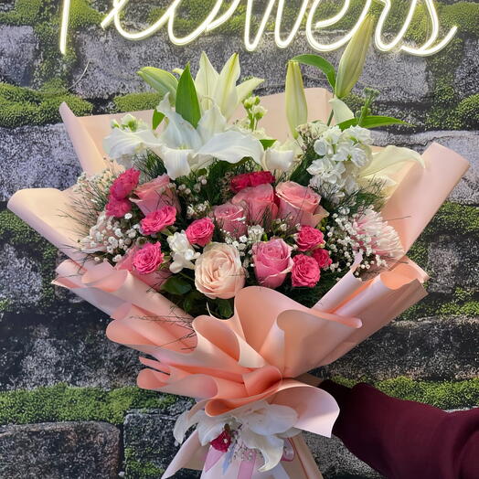 Pembe Gul Lilyum Buketi