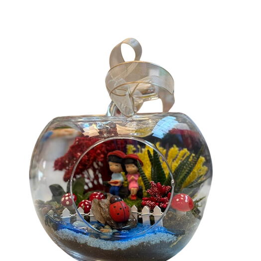 Orta Boy Cam Fanus Teraryum – Sevimli Figurlu El Yapımı Tasarım