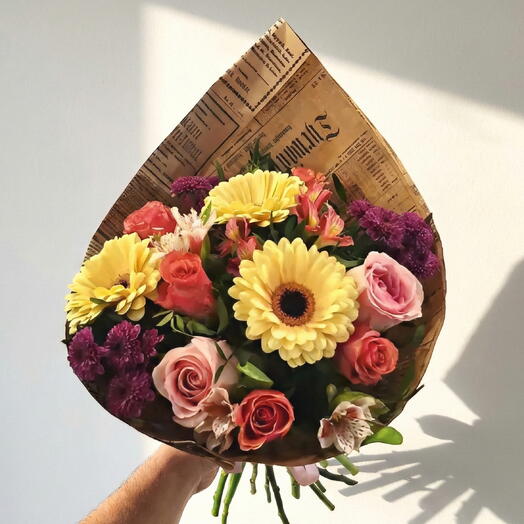 Renkli Gul ve Gerbera Buketi