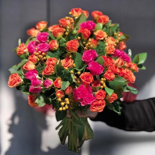 Pembe Turuncu Sprey Gul Buketi