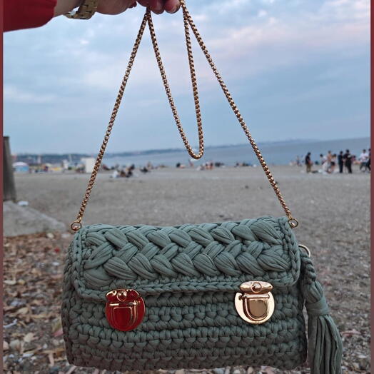 El Yapımı Örgu Penye Çanta Yeşil