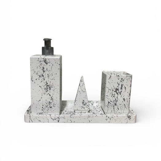 Banyo Seti-Gumuş Desenli Kare