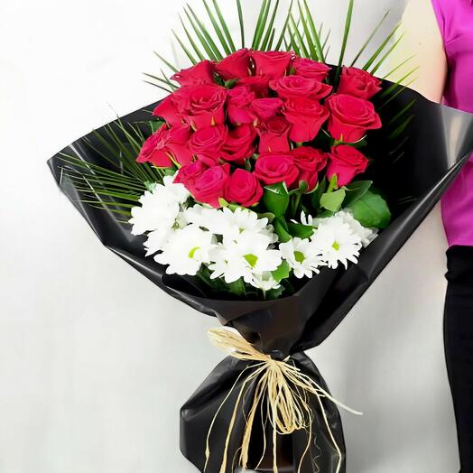 İthal Kırmızı Gul ve Papatya Buketi