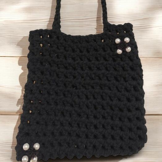 Veronika Black Handmade Crochet Bag – Beaded Detail