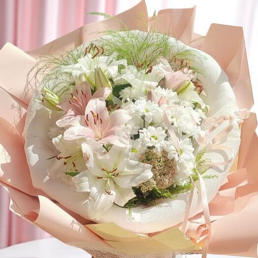 Lily daisy bouquet soft- lilyum papatya