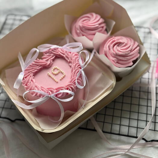 Pembe Bento Kek   Cupcake Hediye Kutusu
