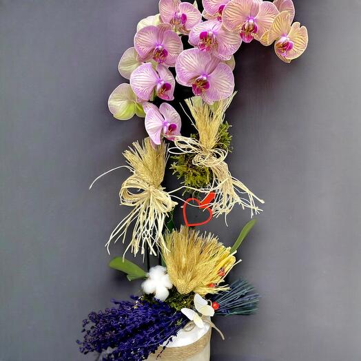 Orchid Art Piece in a Decorative Pot