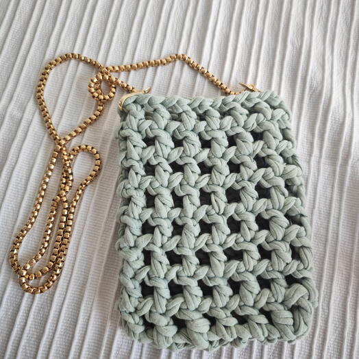 El Yapımı Örgu Telefon Çantası Mint Yeşili