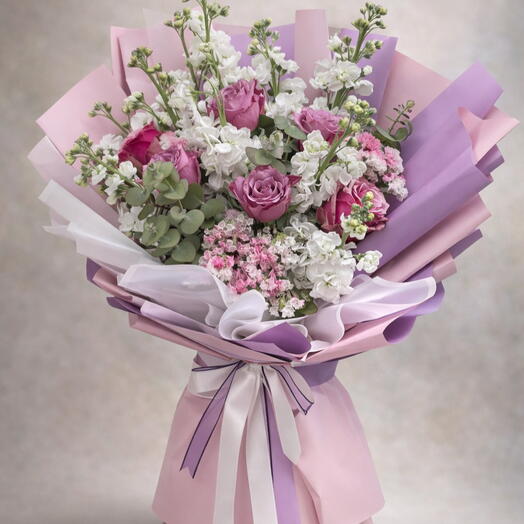 Премиум Мега размер букет импортных белых роз и гладиолусов 💜