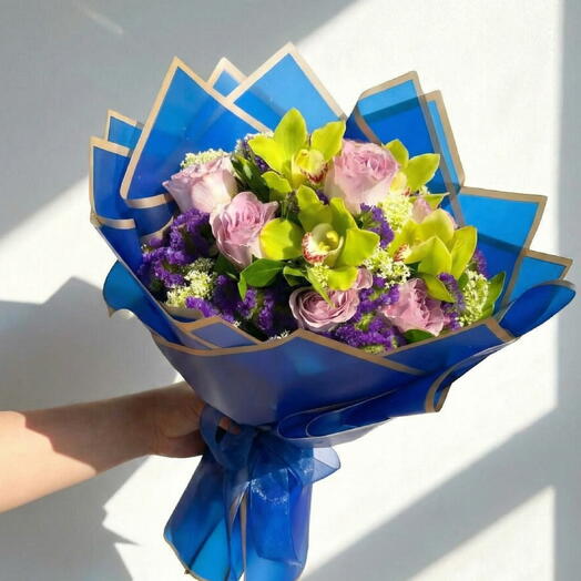 Ocean Love - İthal Lila Gul ve Orkide Aranjmanı