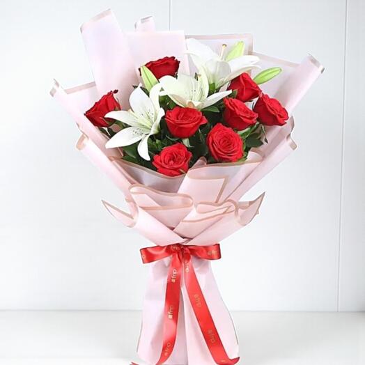 Kırmızı Gul ve Lilyum Buketi