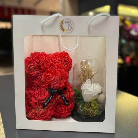 Teddy Bear Solmayan Gul Işıklı Fanus