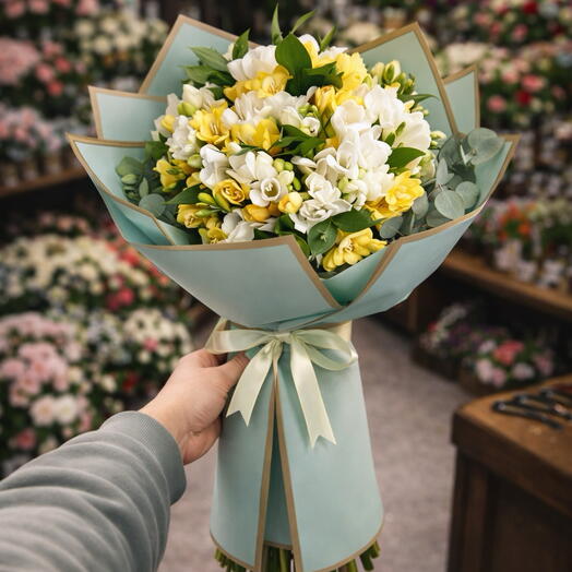 Yellow and White Freesia Bouquet