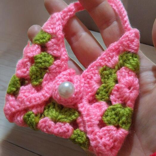 Pink Handmade Bag Keychain – Knitted Design Beaded Model