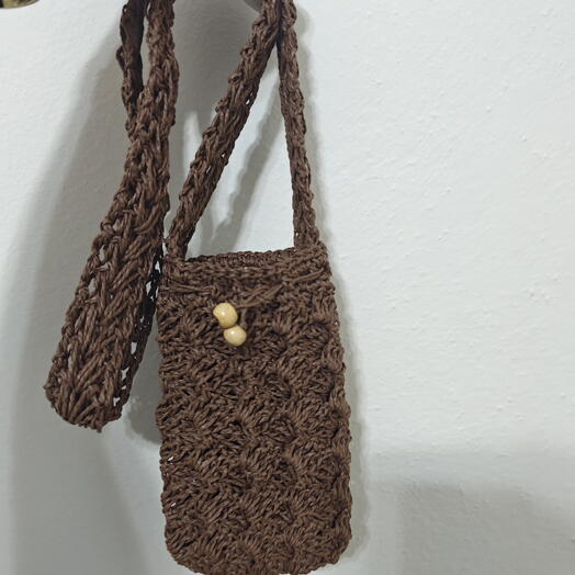 El Yapımı Örgu Telefon Çantası Koyu Kahverengi