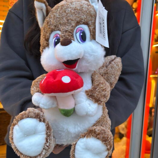 🐿️🍄 40 CM SEVİMLİ PELUŞ SİNCAP – MANTARLI TATLI TASARIM 🍄🐿️