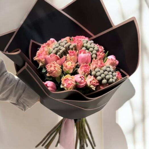 Romantik Pembe Gul ve Lale Buketi