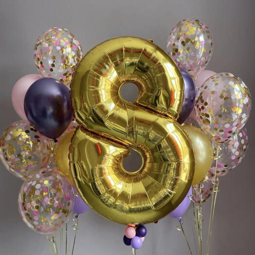 Luks 8 Yaş Doğum Gunu Balon Seti – Altın Rakam   Premium Konsept