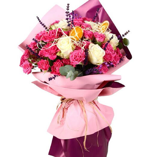 Pink Climbing Rose and White Rose Bouquet