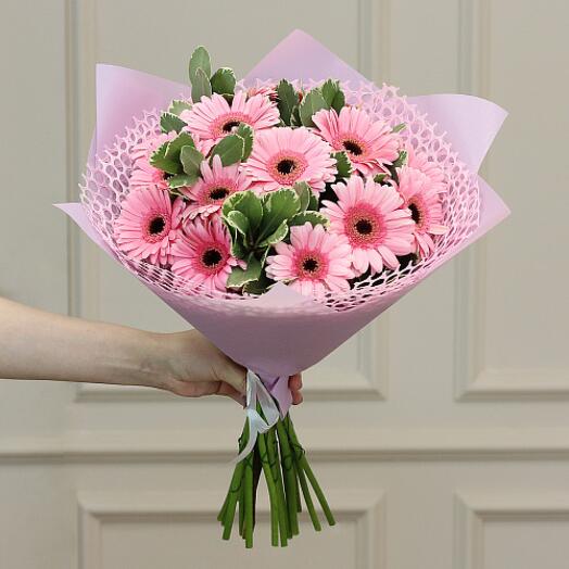 Pembe Gerbera Buketi - 15 Adet Zarif Çiçeklerle