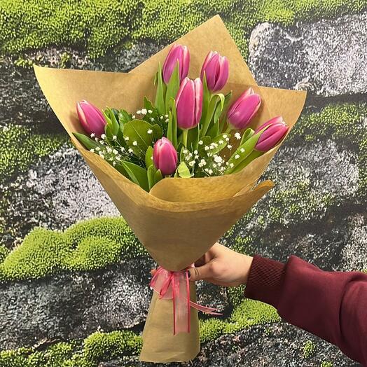 Orta Boy 7 Pembe Lale Buketi 🌸