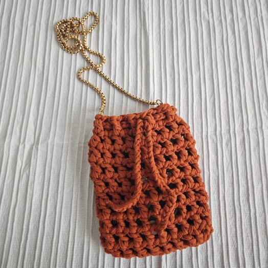 El Yapımı Örgu Telefon Çantası Kiremit Renk