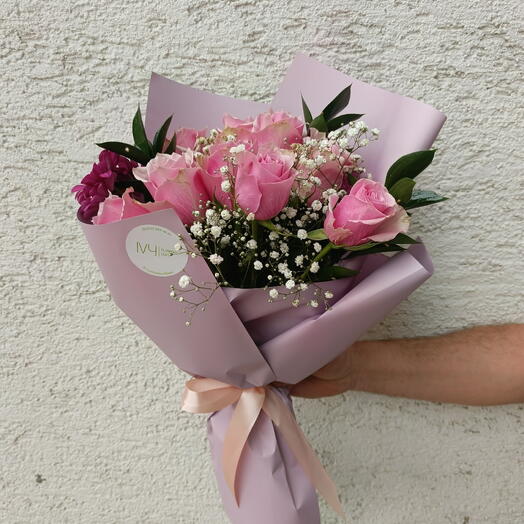 Pembe gul buketi 9 lu