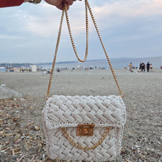 El Yapımı Örgu Penye Çanta Krem