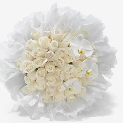 White Roses   Orchid Bouquet