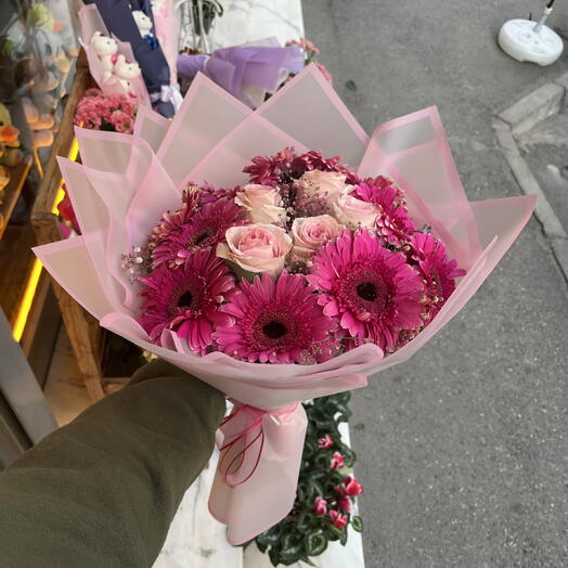 Pembe Gul Fuşya GERBERA Buketi