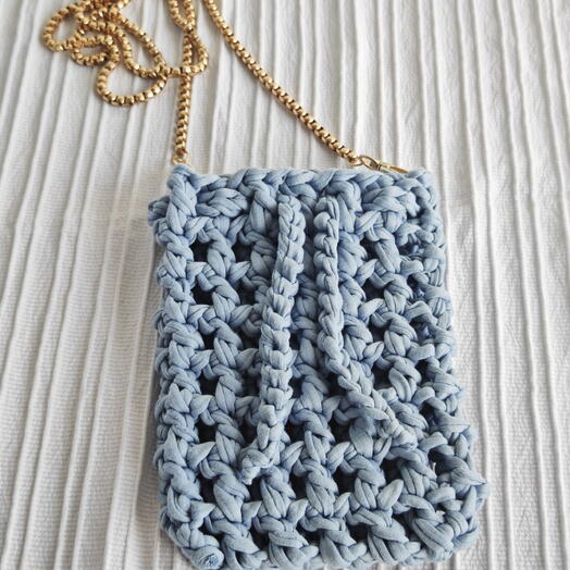 El Yapımı Örgu Telefon Çantası Bebe Mavisi