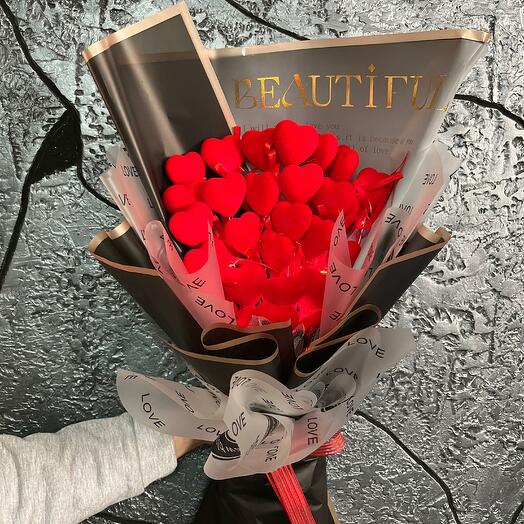 KIRMIZI LEDLİ KIRMIZI KALP BUKETİ