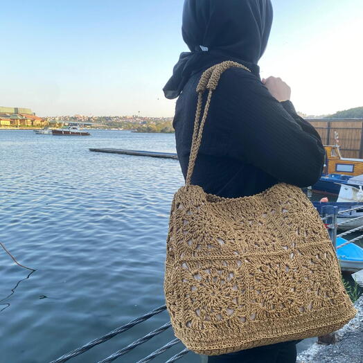 El Yapımı Örgu Çanta Kağıt İp Motifli Model