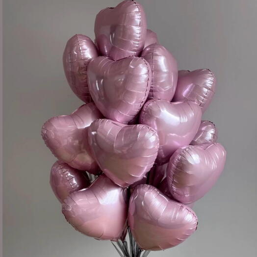 20 li Pudra Pembe Kalp Folyo Balon Buketi