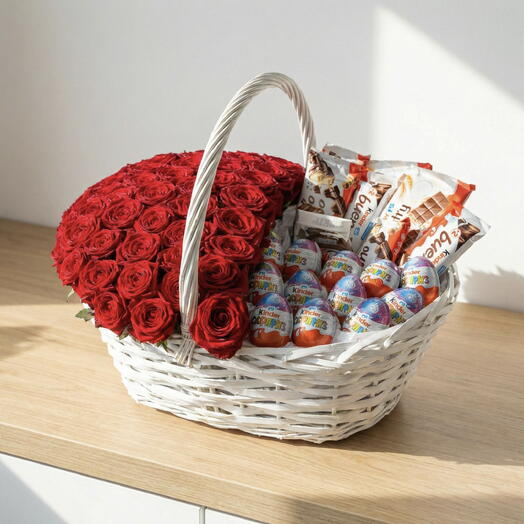 KINDER KIRMIZI GÜL PREMİUM SEPET