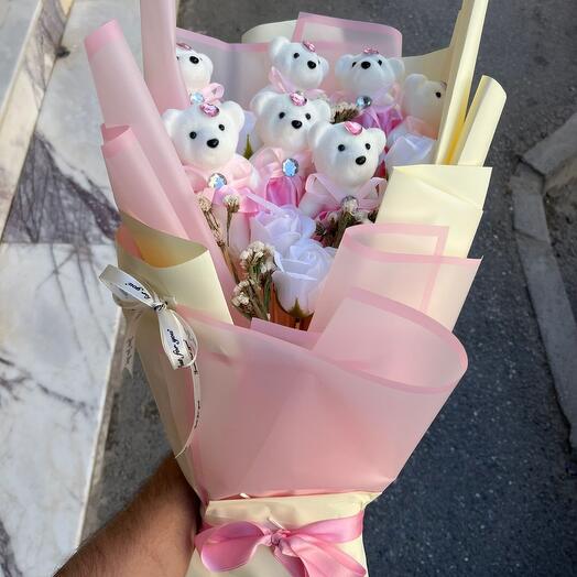 MEGA BOY CİPSOLU PEMBE AYICIK BUKETİ