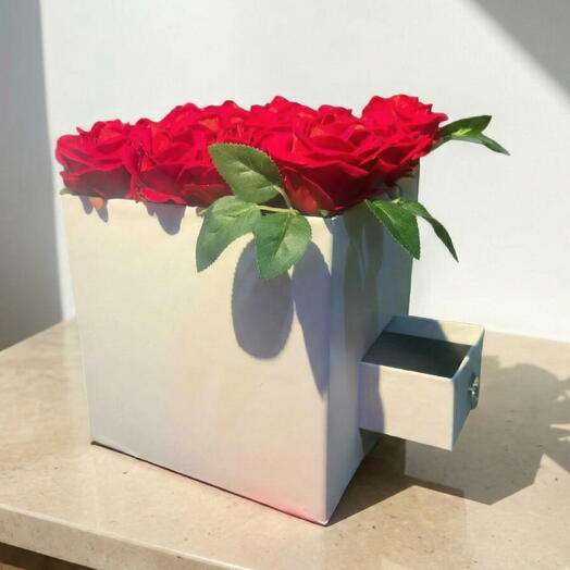 Artificial Red Rose Gift Box in a White Box