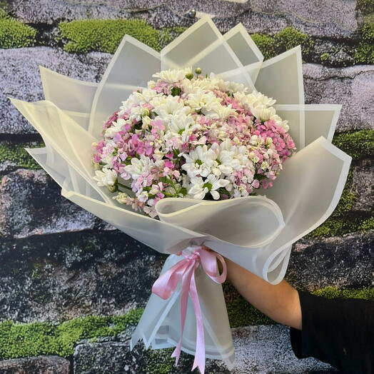 💐 Buyuk Boy Pembe Husnu Yusuf   Beyaz Papatya Buketi 🌸