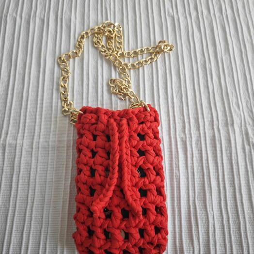 El Yapımı Örgu Telefon Çantası Kırmızı